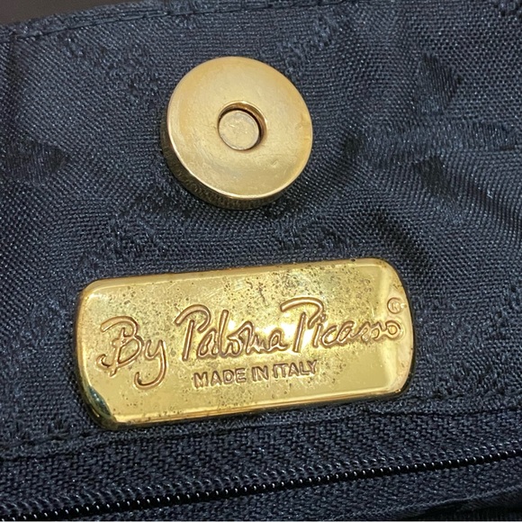 Vintage PALOMA PICASSO Italian Black Leather Gold Chain Handle Shoulder Bag - Picture 14 of 16
